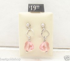 Pink Puffed Heart Dangle Earrings with Stoppers Real 925 Sterling Silver