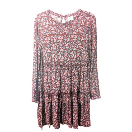 Knox Rose Boho Tiered Mid Short Swing Dress Sweet Chili Paisley Print NWT Size S