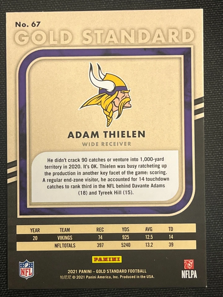 2021 Panini Gold Standard Football Card Adam Thielen #67 02/75 Mint Range KB - Image 2 of 2