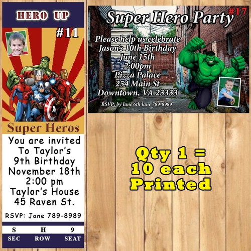 Superhero Invitations 10 each with Env or 10 each Thank You Cards Personalized - Picture 3 of 11