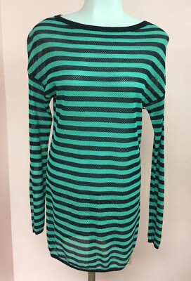 New Akris Punto Small 4 Green Blue Stripe Tunic Net Designer Womens Sweater NWT