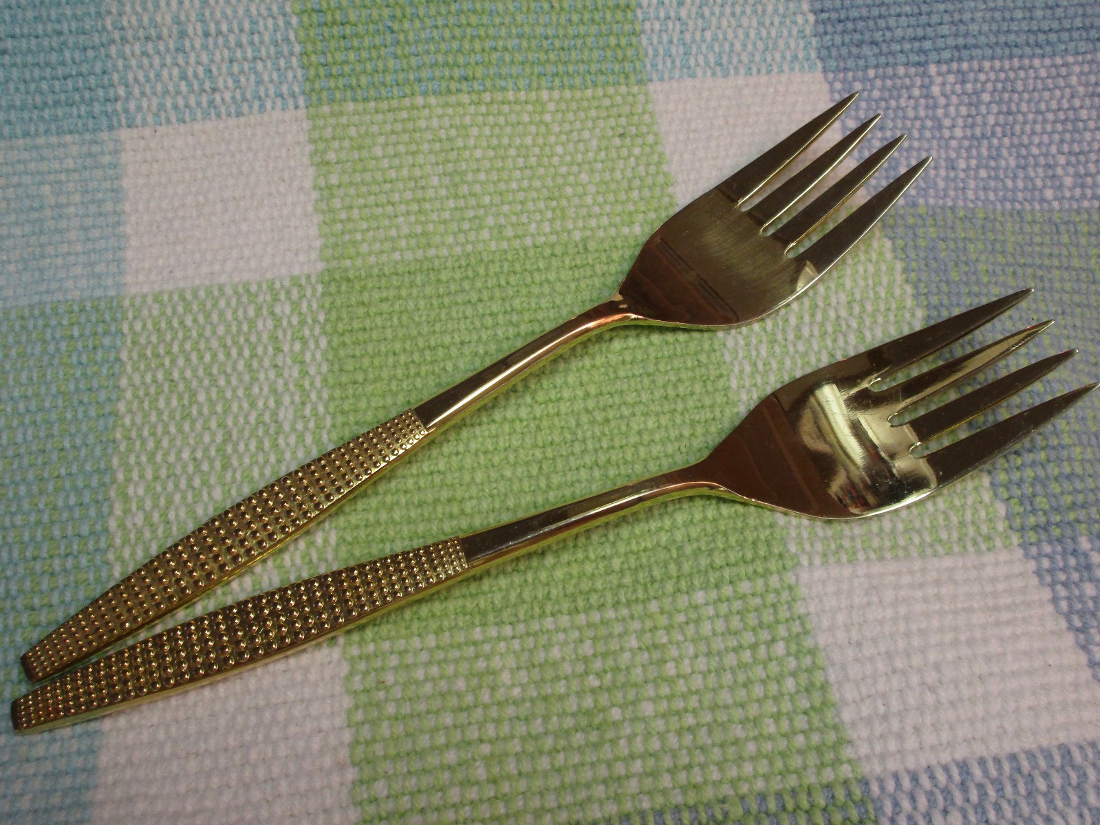 Pair of 2 VTG Mid-Century Stanley Roberts Japan Gold Montico Serving /Meat Forks