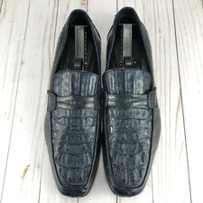 Mauri Leroy Penny Loafers Shoes Driving Navy Genuine Exotic Skin Mens Size 11
