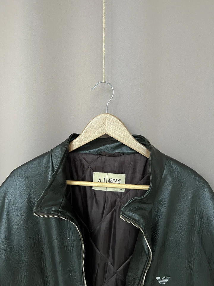 Armani Jeans Chaqueta Pesada de Cuero para Hombres Talla M Marrón Cremallera Completa Multibolsillos Bombardero Foto 2 de 4