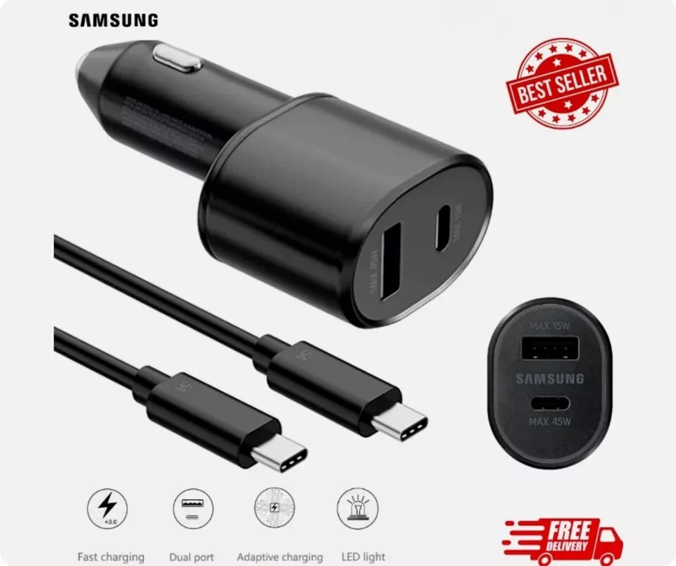 For Samsung 60W Super Fast Charger Dual Car Charger (45W+15W) 2 Port USB-C - Image 3 of 4