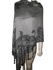 Silver Grey Shawl Scarf Wrap Stole 100% Cashmere Pashmina with Fringe