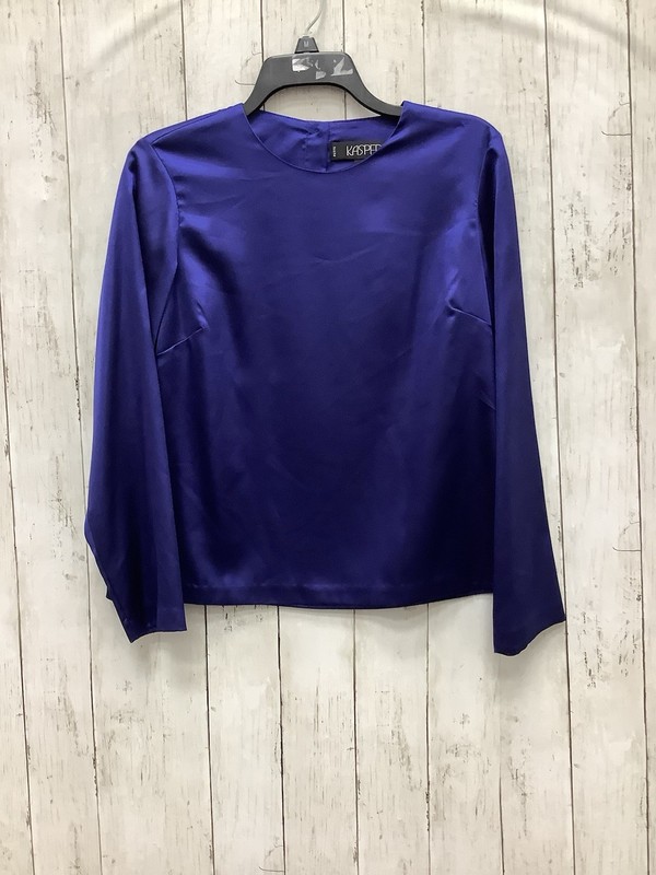 Kasper Petites Size 6P Blue Satin Long Sleeve Blouse Crew Neck Professional Top