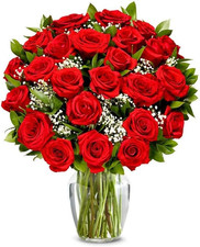 - Two Dozen Long Stemmed Red Roses with Glass Vase | Fresh Flower Bouquets for B