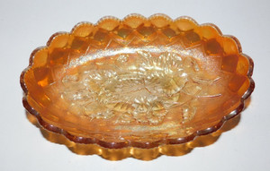 BEAUTIFUL MARIGOLD CARNIVAL GLASS 8 3/8" DISH WITH FLORAL DESIGN