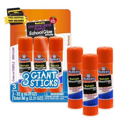 Disappearing Purple School Glue Sticks Washable 22 Grams 3 Count      
