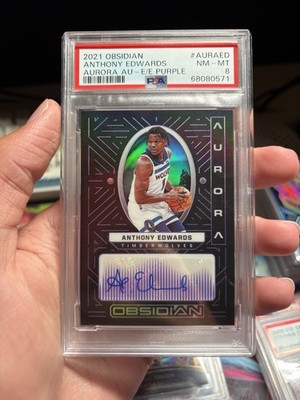 2021-22 Obsidian Anthony Edwards Aurora Purple Auto /75 PSA 8