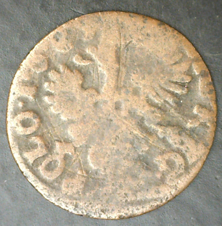 1665 Poland Solidus Medieval Small Copper Coin Johann Casimir / Crowned Eagle - Image 2 of 2