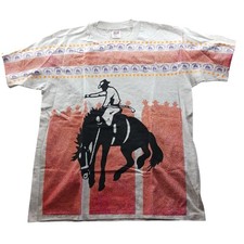 Vintage Rodeo America PRCA T-Shirt Anvil 90s Made in USA Bronc Rider Gray Large