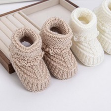 2pcs/pair Baby Knit Socks 0-12m Solid Cochet Walking Socks Ins Cream Solid Color