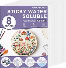 Stick and Stitch Embroidery Paper Wash Away 8.5”x11”, 8 Pcs Soluble Embroide