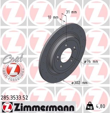 2x ZIMMERMANN Bremsscheiben Hinten für HYUNDAI Tucson (TL, TLE) 302mm