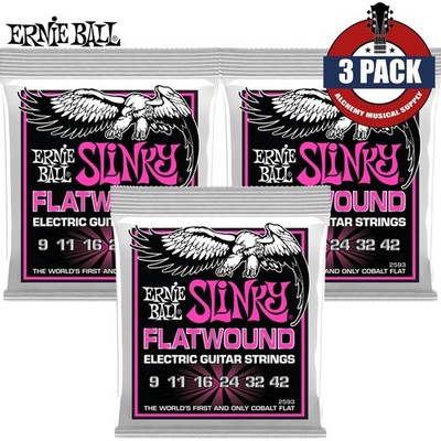 3-PACK Ernie Ball 2593 Super Slinky Flatwound Electric Guitar Strings 9-42