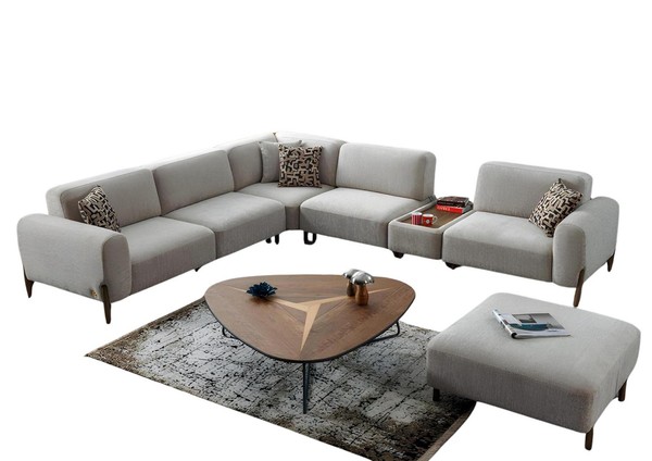 Luxus Ecksofa L-Form Garnitur Textil Sitz Wohnzimmer Pouffe Neu Modern MöBel-image