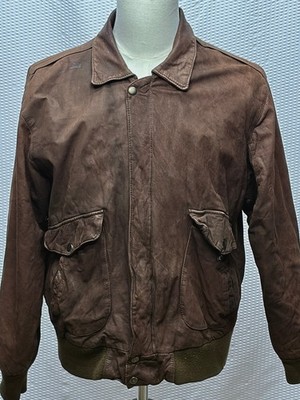 Vintage 90s Weekends Adventure Leather Bomber Jacket Mens L Brown A2 Flight Coat