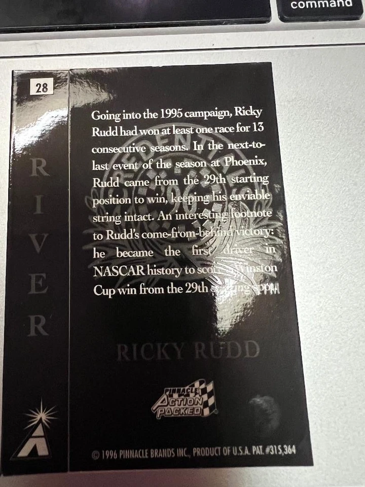 1996 Pinnacle Ricky Rudd race card,#28 - Image 2 of 2