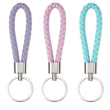 Braided Leather Key Fob with Woven Strap Key Ring for Car Keys Men Women
