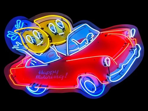 Esso Neon Sign / Happy Motoring Vintage Car Neon Sign / Petroliana Wall Decor