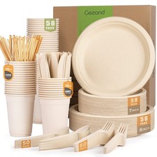 350pcs Compostable Paper Plates Set Eco-friendly Heavy-duty Disposable Paper ...