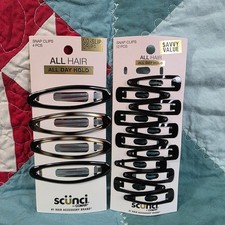 Scunci Snap Hair Clips 15 Piece Set Black Tortoise No-Slip Grip Sm/Lg 2" 3"