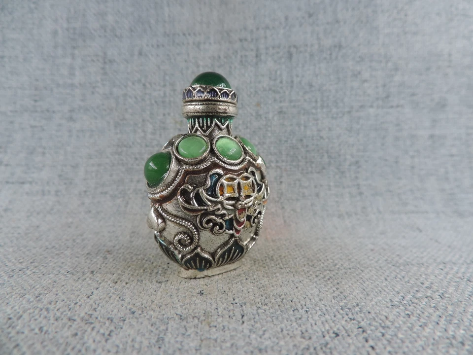 Maravillosa botella de tabaco Cloisonne china ahuecada hecha a mano G Foto 3 de 4