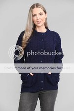 Ladies Cardigan Knitted Pocket Front Button Up Crew Neck Long Sleeve Sweater
