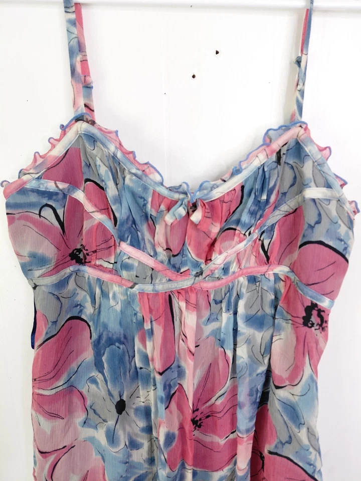 INC Top Mujer 8 M Babydoll Seda Y2K Silenciado Colorido Floral Volantes Retro Foto 3 de 4