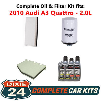2010 Audi A3 Quattro 2.0L Complete Cabin, Air & Oil Filter Kit (0W-30)