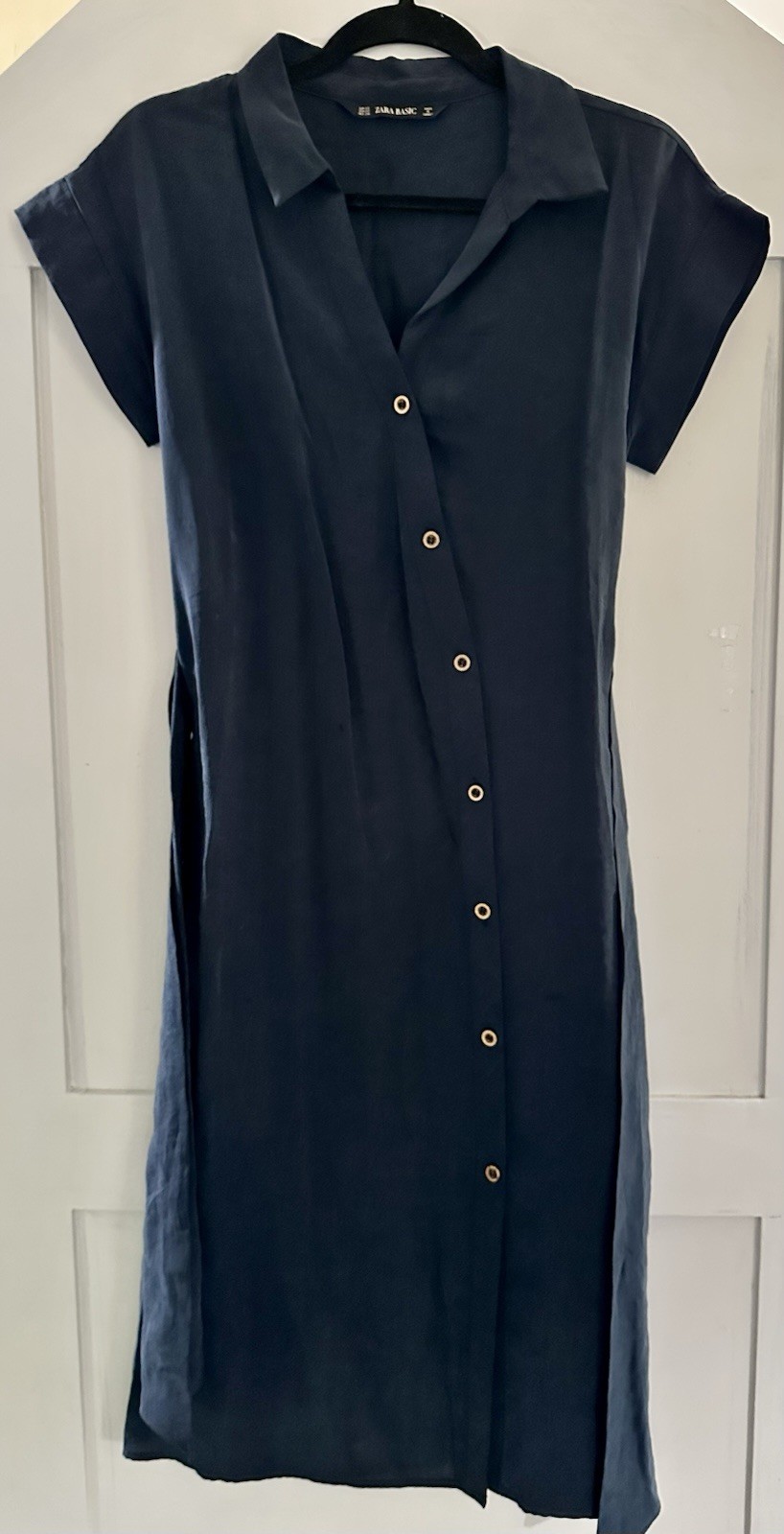 ZARA Basic Navy Blue Button Down Short Sleeve Mid… - image 4