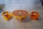 VINTAGE Fisher Price Little People - TABLE  / 2 CHAIRS - ORANGE