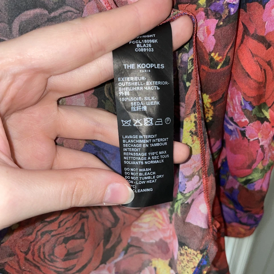 Camisa floral para mujer The Kooples 100 % seda talla 2 rosa y roja  Foto 3 de 4