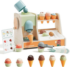 Wooden Ice Cream Pretend Play Toys, Play Kitchen Set for Kids with Ice Cream Cou