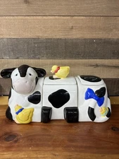 Vintage Coco Dowley Cow Holstein 3 Piece Cookie Jar Set -flaw
