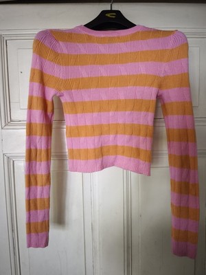Damen Strickpullover gestreift Rosa/Orange Rundhalsausschnitt Langarm