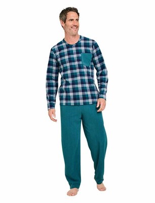 Herren Thermo Fleece Pyjama Set mit Brusttasche Langarm Rundhals &