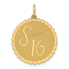 14k Yellow Gold Sweet 16 Disc Charm or Pendant, 18mm