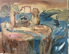 Surrealism Seascape Oil Painting Nautical 16”x20” Canvas Modern Cubism