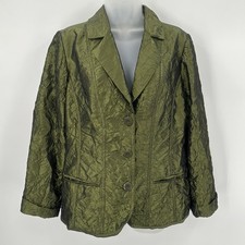Chicos Blazer Womens M 8 Chico's Sz 1 Green Taffeta Crinkle Jacket Party Buttons