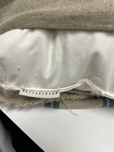 Pottery Barn 18 X 18 Pillow Blue/tan Stripe/Ticking W/ Feather Insert, DD-5 - Picture 3 of 5