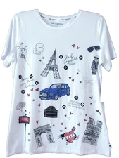 NWT $49 Karl Lagerfeld "Love From Paris" White T-Shirt Rhinestones Hearts sz S
