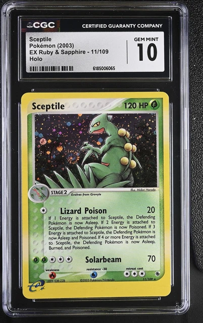 CGC 10 GEM MINT Sceptile 11/109 EX Ruby & Sapphire Holo Swirl Pokemon Card