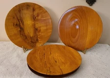 Decorative Wooden Plates Dish 9 Inches Handmade Vintage Set of 4