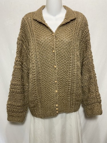 Vintage Strickjacke Pullover Größe Large braun Wolle Acryl klobig gestrickt Pappagallo L - Bild 9 von 12