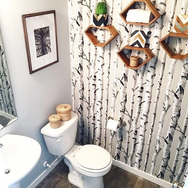 Papel pintado Wallpops Country Chic abedul pelar y pegar negro gris blanco NU Foto 2 de 4