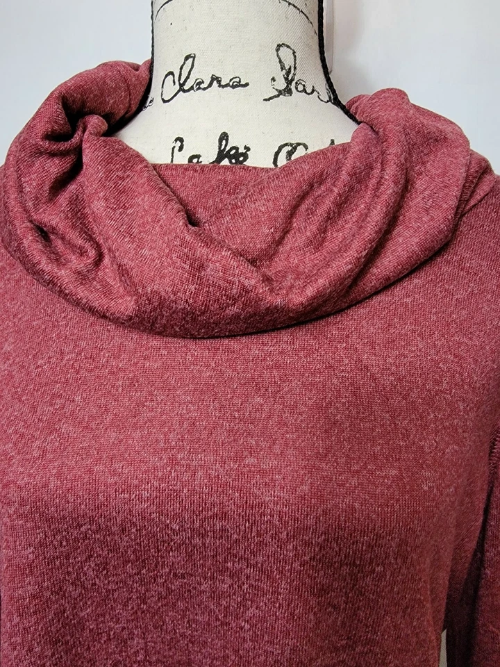 Isaac Mizrahi Live! Top SOHO Cuello Capucha Manga Larga Tejido Columpio - Rojo Jaspeado - LG Foto 2 de 4