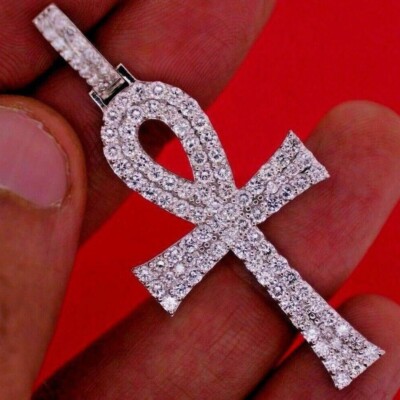 3,50 Ct Moissanit Ankh Anhänger Kette 925 Sterling Silber Weiß Geschenk